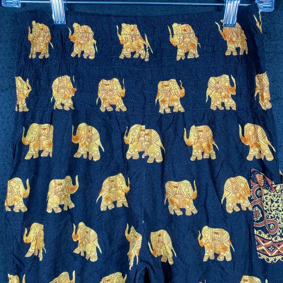 Harem Womens Pants Black Multi Elephant Lounge Boho Bohemian One Size - Picture 12 of 13